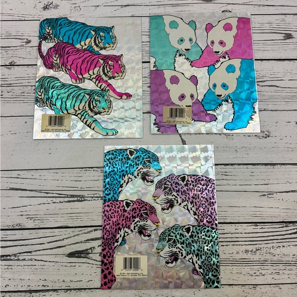 Vintage 1991 J&M Portfolio Lot Of 3 Pocket Folder Cool Critters Metallic Rainbow - Picture 3 of 4